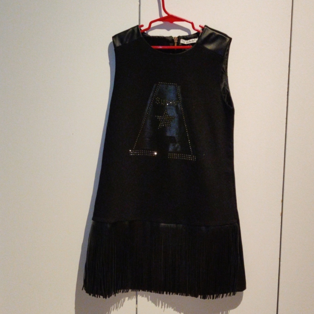 Girls black tassel dress